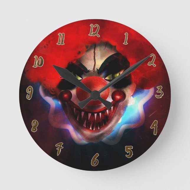 Creepy Scary Killer Clown Halloween Custom Round Clock (Front)
