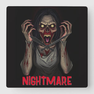 Creepy Scary Vampire Zombie Girl Square Wall Clock