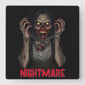 Creepy Scary Vampire Zombie Girl Square Wall Clock