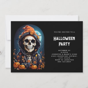 Creepy Skeleton & Autumn Pumpkins Halloween Invitation