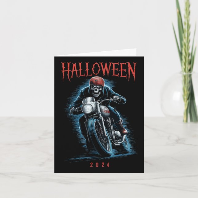 Creepy Skeleton Biker On Motorcycle Halloween Spoo Card (Front)