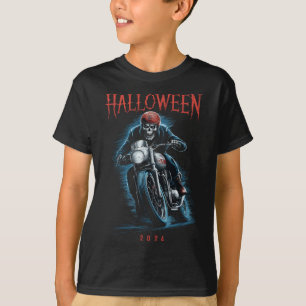 Creepy Skeleton Biker On Motorcycle Halloween Spoo T-Shirt