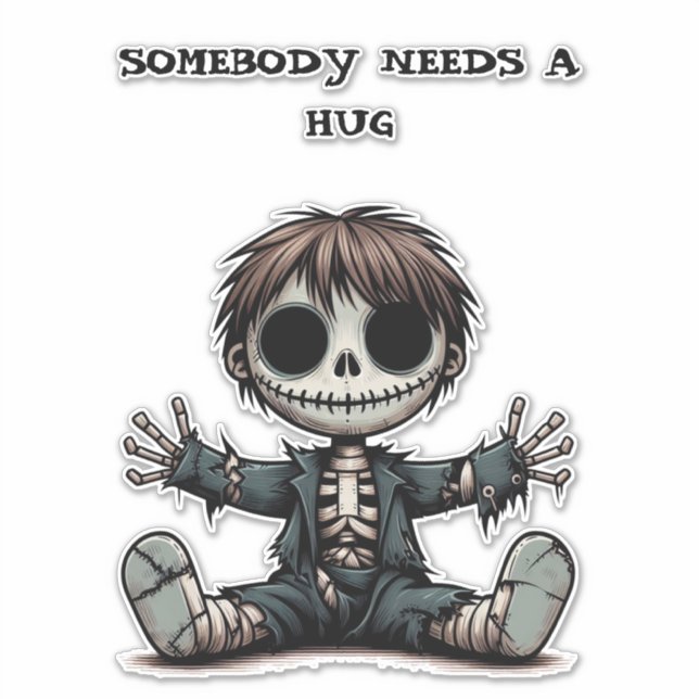 creepy skeleton boy giving hugs cartoon art (Front)
