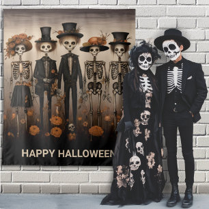 Creepy Skeleton Family Happy Halloween Backdrop Tapestry