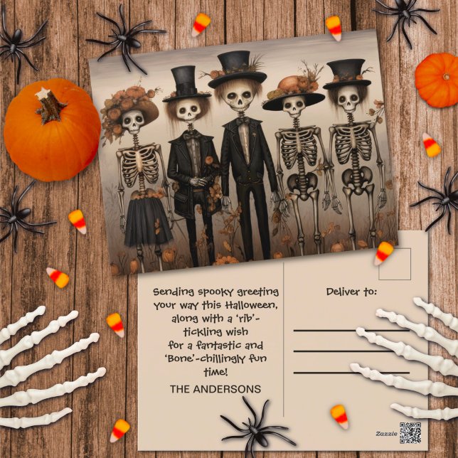 Creepy Skeleton Family Happy Halloween Holiday Postcard (Creator Uploaded)
