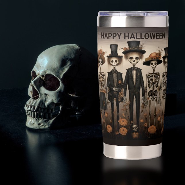 Creepy Skeleton Family Happy Halloween Insulated Tumbler (Creator Uploaded)