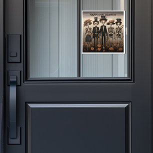 Creepy Skeleton Family Happy Halloween Window Cling