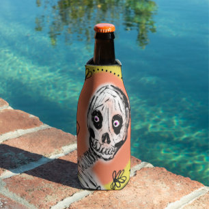 Creepy Skeleton Halloween Doodle Bottle Cooler