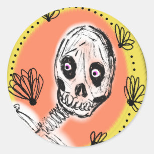 Creepy Skeleton Halloween Doodle Classic Round Sticker