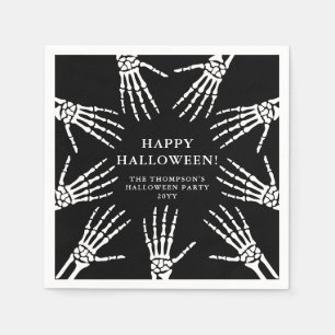 Creepy Skeleton Hand Bones On Black Halloween Napkin