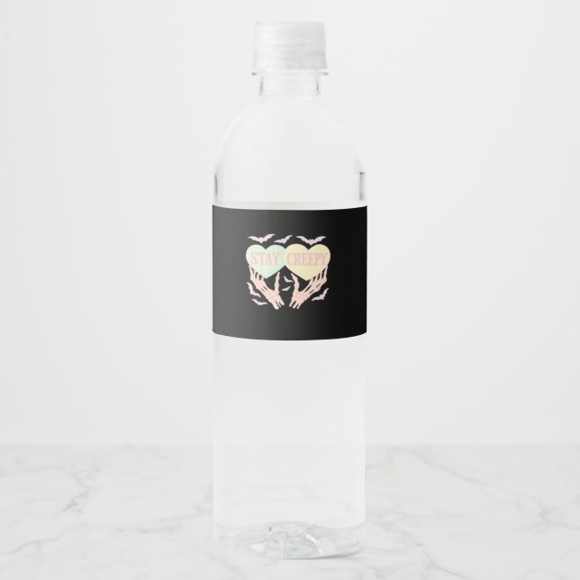Creepy – Skeleton Hand Holding Hearts Sweet And Sp Water Bottle Label (Front)