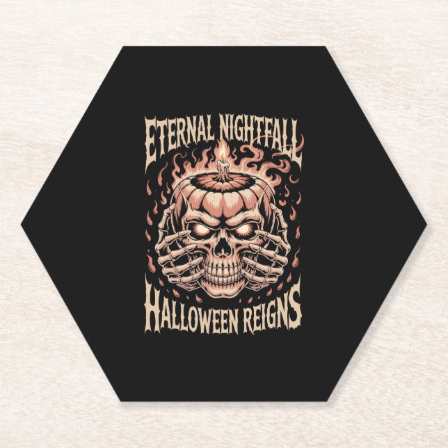 Creepy Skeleton Hands Pumpkin Skull Paper Coaster (Front)