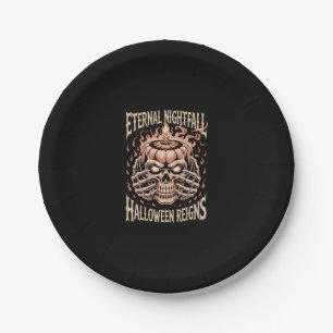 Creepy Skeleton Hands Pumpkin Skull Paper Plate
