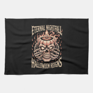 Creepy Skeleton Hands Pumpkin Skull Tea Towel