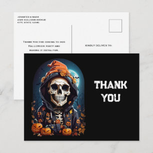 Creepy Skeleton & Pumpkins Halloween Thank You Postcard