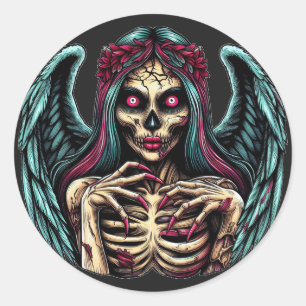 Creepy Skeleton Zombie Angel Dark Fantasy art Classic Round Sticker