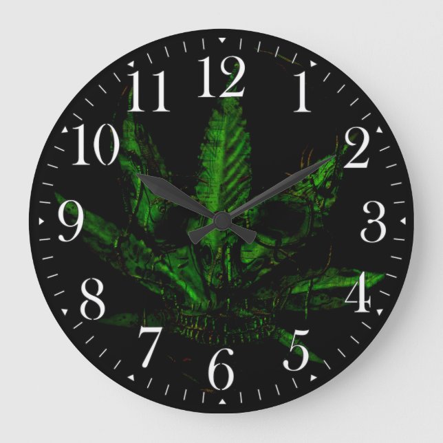 Creepy Skull and Pot Plant Large Clock (Front)