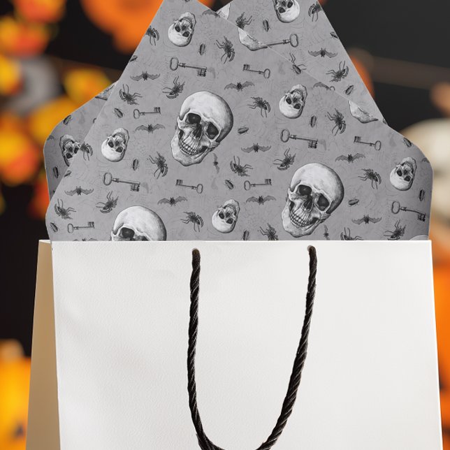 Creepy Skull and Spiders Pattern Halloween Tissue Paper (Spooky Halloween Tissue Paper for Gift Wrapping and Craft Projects)