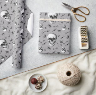 Creepy Skull and Spiders Pattern Halloween Wrapping Paper