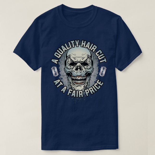 Creepy Skull Barber amp Hairstylist Advertisement T-Shirt (Design Front)