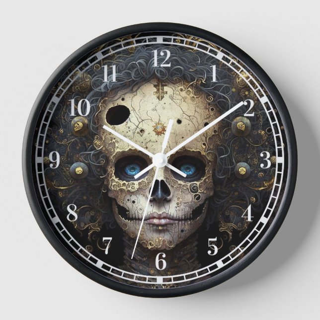 Creepy Skull Gothic Dark Fantasy Art Clock (Front)