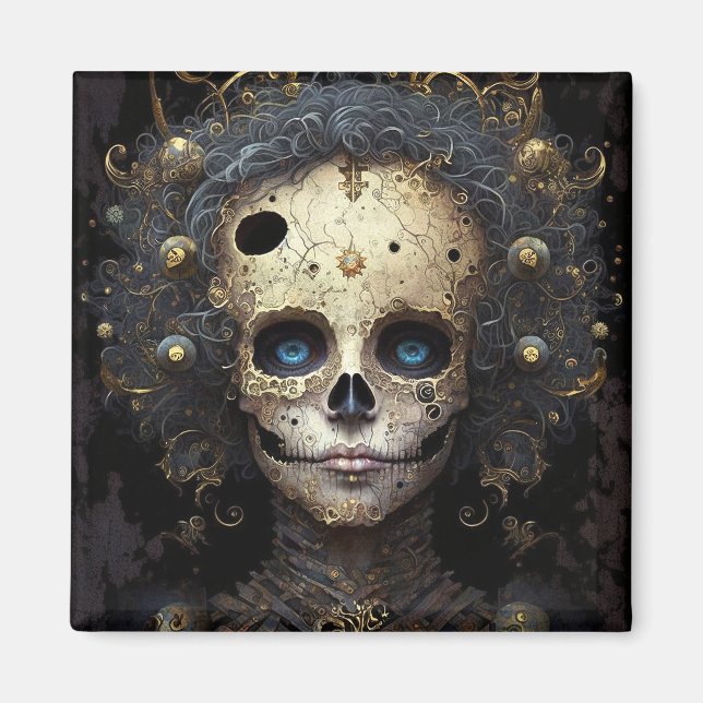 Creepy Skull Gothic Dark Fantasy Art Magnet (Front)