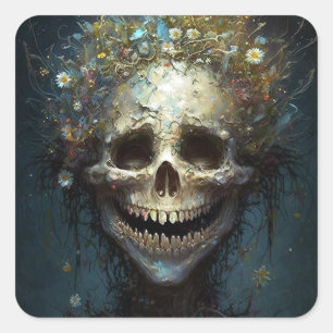 Creepy Skull Gothic Dark Fantasy Art Square Sticke Sticker