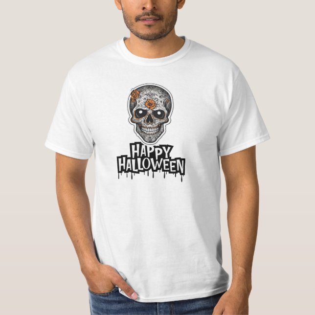 Creepy Skull, Halloween Art T-Shirt (Front)