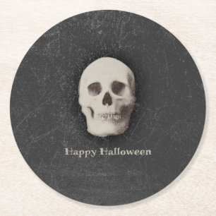 Creepy Skull, Halloween Round Paper Coaster