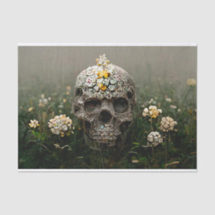Creepy Skull in Flower Garden Decoupage Tissue Pap Paper