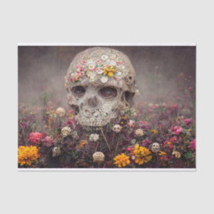 Creepy Skull in Flower Garden Decoupage Tissue Pap Paper
