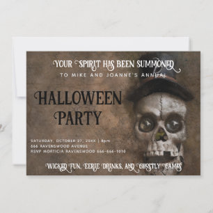 Creepy Skull in Top Hat Halloween Party Invitation