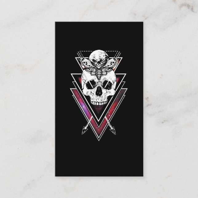 Creepy Skull Moon Moth Pastel Goth Business Card (Front)
