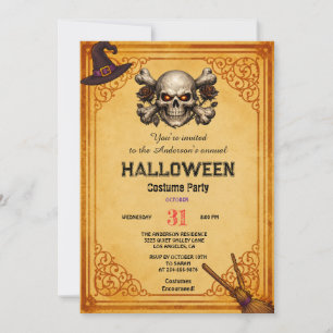Creepy Skull Rose Gothic Halloween Party Invitation