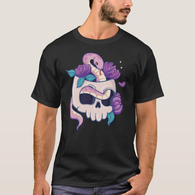 Creepy Skull Serpent Snake Roses Kawaii Pastel Got T-Shirt (Front)