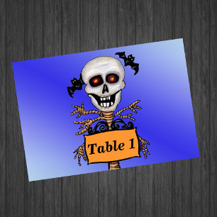Creepy Skull Tree Beware Sign Bats Table Number