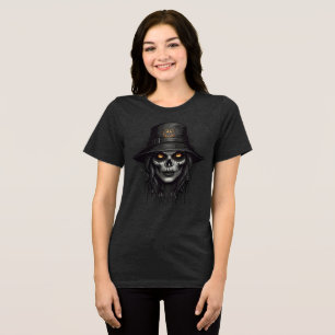 Creepy Skull Witch with Glowing Eyes Art Tri-Blend Shirt
