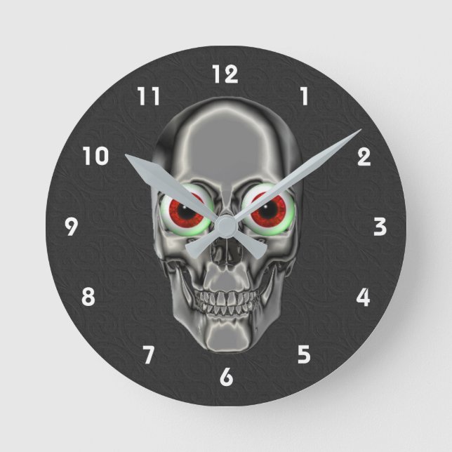 Creepy Skull With Red Eyeballs Round Clock (Front)