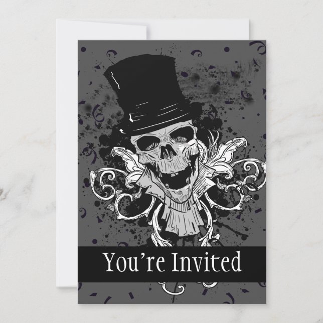 Creepy Skull With Top Hat Invitation (Front)