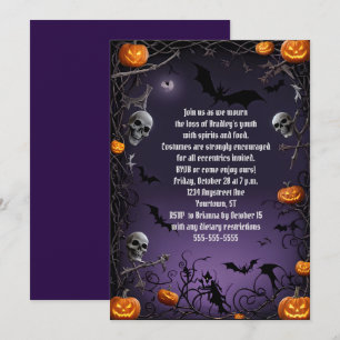 Creepy Skulls Adult Halloween Birthday Party Invitation