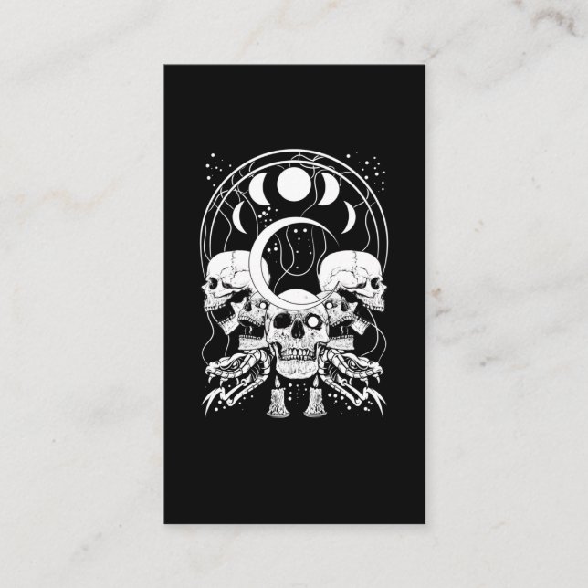 Creepy Skulls Crescent Gothic Moon Phases Snake Business Card (Front)