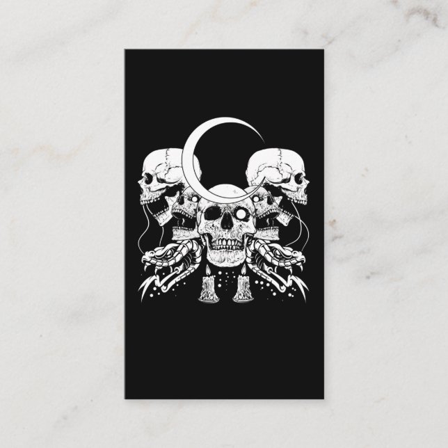 Creepy Skulls Crescent Gothic Moon Witchy Snake Business Card (Front)