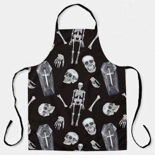 Creepy Skulls: Halloween Watercolor Pattern Apron