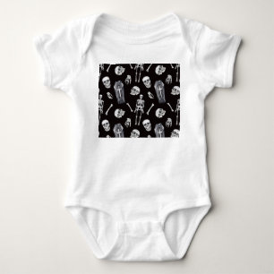 Creepy Skulls: Halloween Watercolor Pattern Baby Bodysuit