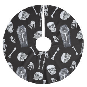 Creepy Skulls: Halloween Watercolor Pattern Brushed Polyester Tree Skirt