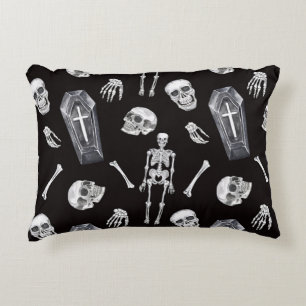 Creepy Skulls: Halloween Watercolor Pattern Decorative Cushion