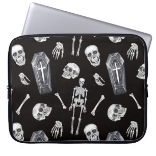 Creepy Skulls: Halloween Watercolor Pattern Laptop Sleeve