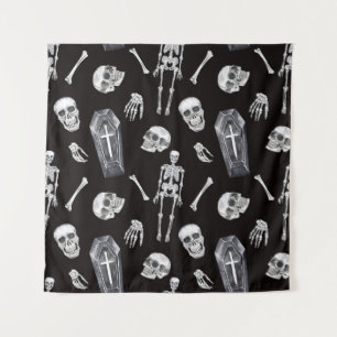 Creepy Skulls: Halloween Watercolor Pattern Tapestry