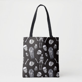 Creepy Skulls: Halloween Watercolor Pattern Tote Bag