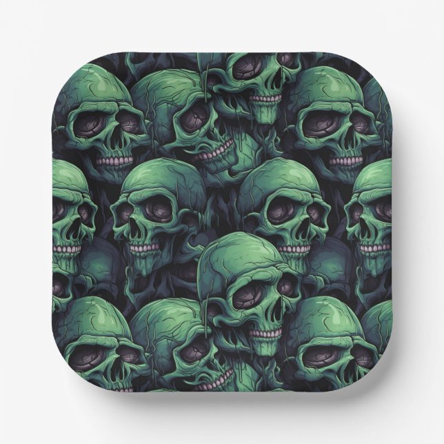 Creepy Skulls Paper Plate (Front)
